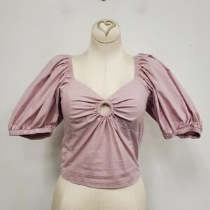 Sim & Sam Womens O Ring Smocked Back Babydoll Coquette Top Size‎ S Pink Puff